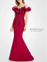 Load image into Gallery viewer, Montage M503 Off the Shoulder Dress with Beading Throughout and Ruffle on Neckline
