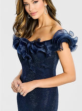 Load image into Gallery viewer, Montage M503 Off the Shoulder Dress with Beading Throughout and Ruffle on Neckline
