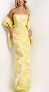 Jovani 45289 Yellow Floral Strapless Gown with Wrap