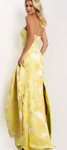 Load image into Gallery viewer, Jovani 45289 Yellow Floral Strapless Gown with Wrap

