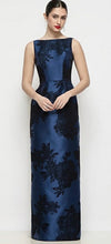 Load image into Gallery viewer, Dessy D903FFT Bateau Neck Satin MAxi Dress with Pleated Column Skirt
