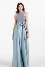 Load image into Gallery viewer, Emily Shalant 17D-0275 Pearl Beaded Halter with Taffeta Skirt
