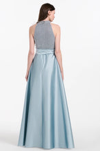 Load image into Gallery viewer, Emily Shalant 17D-0275 Pearl Beaded Halter with Taffeta Skirt
