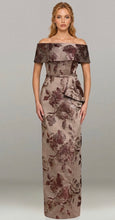 Load image into Gallery viewer, Gia Franco Off the Shoulder Bronze and Brown Damask Long Gown

