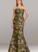 Load image into Gallery viewer, Gia Franco Strapless Olive Damask Long Gown
