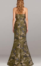 Load image into Gallery viewer, Gia Franco Strapless Olive Damask Long Gown
