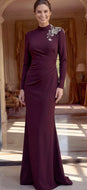 Jovani 51632 Long Sleeve Gown with High Neck and Beading on Collar