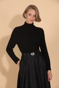 Load image into Gallery viewer, Extra Fine Black Cashmere Turtle Neck Sweater with Tiny Rhinestone Detail
