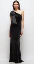 Load image into Gallery viewer, Dessy 6918 Black Velvet One Shoulder Dress with Satin Bow
