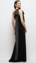 Load image into Gallery viewer, Dessy 6918 Black Velvet One Shoulder Dress with Satin Bow
