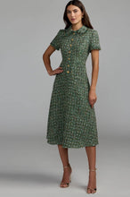 Load image into Gallery viewer, Macduggal 21420 Emerald Multi Boucle Short Sleeve Button Up Midi Dress
