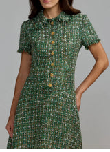 Load image into Gallery viewer, Macduggal 21420 Emerald Multi Boucle Short Sleeve Button Up Midi Dress
