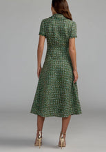 Load image into Gallery viewer, Macduggal 21420 Emerald Multi Boucle Short Sleeve Button Up Midi Dress
