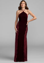 Load image into Gallery viewer, Macduggal 21576 Burgundy Velvet Halter with Lace Detail
