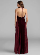 Load image into Gallery viewer, Macduggal 21576 Burgundy Velvet Halter with Lace Detail
