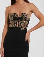 Load image into Gallery viewer, Macduggal 49928 Black Strapless Midi Dress with Beaded Bodice
