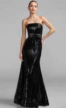 Load image into Gallery viewer, Macduggal 56288 Black Strapless Sequin Long Gown with Bow Detail
