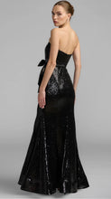 Load image into Gallery viewer, Macduggal 56288 Black Strapless Sequin Long Gown with Bow Detail
