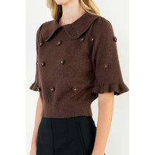 Load image into Gallery viewer, THML TMK2480 Chocolate Collared Embroidery Top
