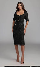 Load image into Gallery viewer, Macduggal 27661 Black Boucle Square Neck Midi Dress with Elbow Length Sleeve
