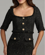Load image into Gallery viewer, Macduggal 27661 Black Boucle Square Neck Midi Dress with Elbow Length Sleeve
