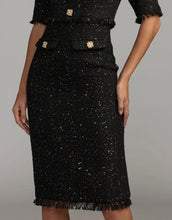 Load image into Gallery viewer, Macduggal 27661 Black Boucle Square Neck Midi Dress with Elbow Length Sleeve

