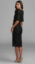 Load image into Gallery viewer, Macduggal 27661 Black Boucle Square Neck Midi Dress with Elbow Length Sleeve
