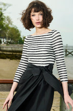 Load image into Gallery viewer, Emily Shalant Stripe Beaded Top with Taffeta Slit Skirt
