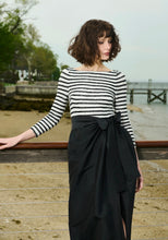 Load image into Gallery viewer, Emily Shalant Stripe Beaded Top with Taffeta Slit Skirt
