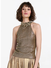 Load image into Gallery viewer, Emily Shalant Sequin Halter Top with Mini Flower Beading at Neckline
