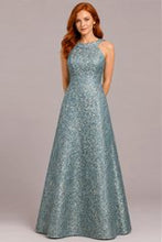 Load image into Gallery viewer, Gia Francoi 12654 Halter Metallic Brocade Evening Gown
