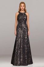 Load image into Gallery viewer, Gia Francoi 12654 Halter Metallic Brocade Evening Gown
