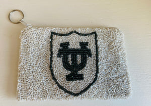 Tulane University White and Green Beaded Coin Purse