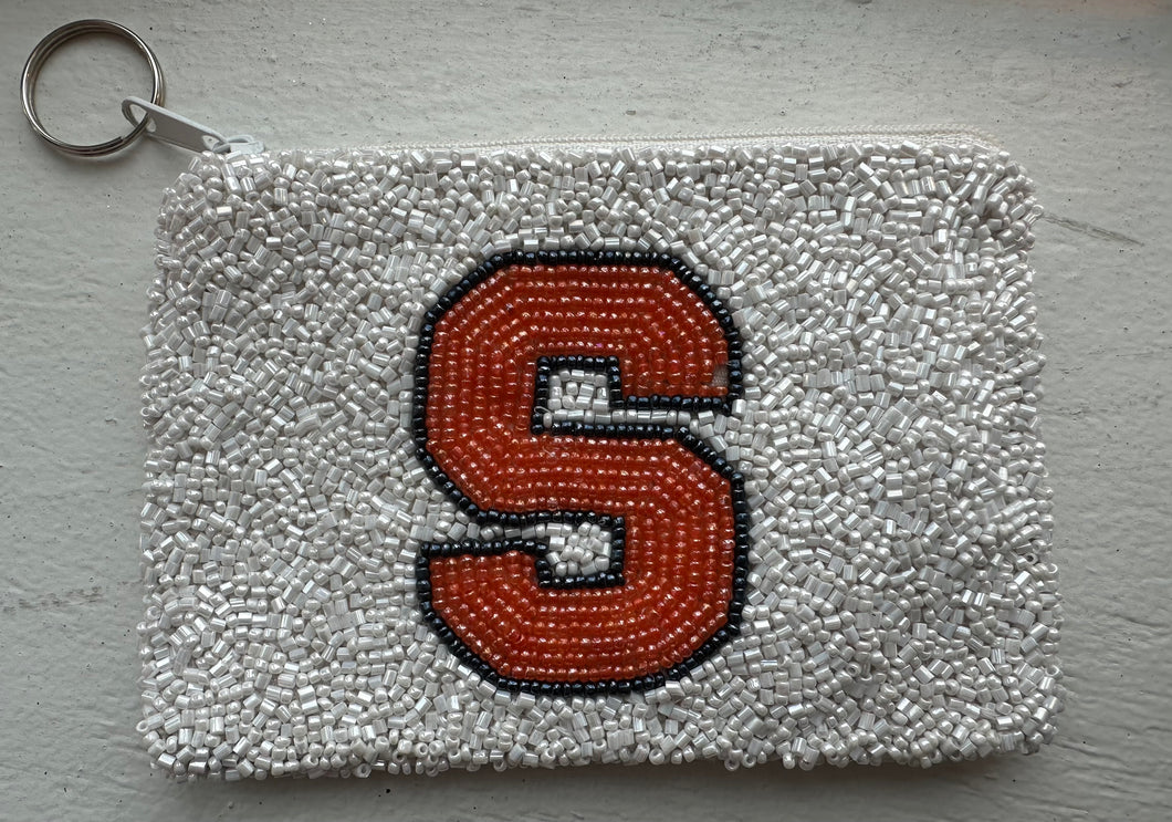 Syracuse Beaded Coin Purse with Orange and Navy Logo