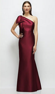 Dessy D879 One Shoulder Maxi Dress with Bown on Shoulder