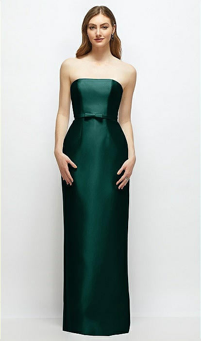 Dessy D880 Classic Strapless Column Dress with Bow at Waist
