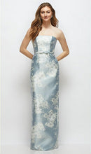 Load image into Gallery viewer, Dessy D880FP Floral Strapless Satin Column Dress with Bow at Waist
