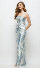 Load image into Gallery viewer, Dessy D880FP Floral Strapless Satin Column Dress with Bow at Waist
