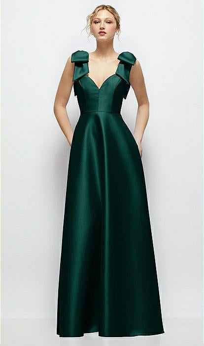Dessy D884 Deep V-Neck Gown with Shoulder Bows