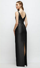 Load image into Gallery viewer, Dessy D881 Bateau Neck Satin Column Dress with Bow Skinny Belt
