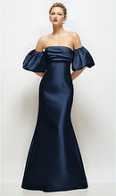 Load image into Gallery viewer, Dessy D885 Off the Shoulder Puff Sleeve Satin Maxi Dress with Flared Skirt
