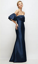 Load image into Gallery viewer, Dessy D885 Off the Shoulder Puff Sleeve Satin Maxi Dress with Flared Skirt
