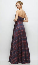 Load image into Gallery viewer, Dessy 3171ATR Strapless Draped Tartan Plaid Maxi Dress with Full Skirt
