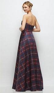 Dessy 3171ATR Strapless Draped Tartan Plaid Maxi Dress with Full Skirt