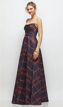 Load image into Gallery viewer, Dessy 3171ATR Strapless Draped Tartan Plaid Maxi Dress with Full Skirt
