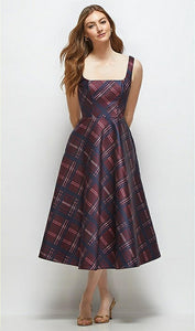 Dessy 3172ATR Square Neck Tartan Plaid Midi Dress