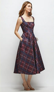 Dessy 3172ATR Square Neck Tartan Plaid Midi Dress