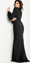 Load image into Gallery viewer, Jovani 25898 Black Long Sleeved with Feather Trim
