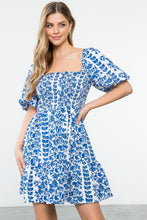 Load image into Gallery viewer, THML FTM2401 Puff Sleeve Floral Short Dress with Smocking
