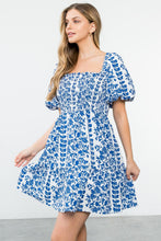 Load image into Gallery viewer, THML FTM2401 Puff Sleeve Floral Short Dress with Smocking
